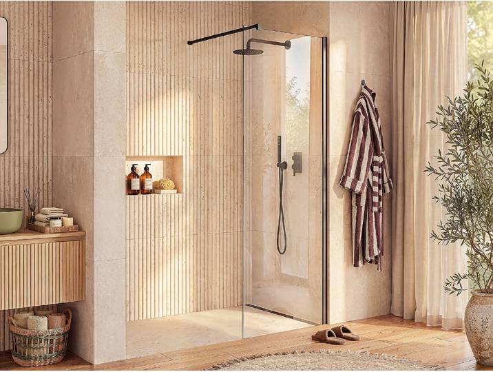 Duschtrennwand Seitenwand italienische Dusche – Schwarz matt – Glas 5 mm – 60 × 200 cm – DAREN