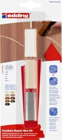 edding 8901 Wachs Möbel-Reparatur-Set 3 mischbare Farbtöne, 1 Kunststoffspachtel Weiß