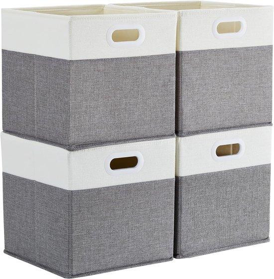 Famanu Set van 4 Stoffen Opbergkubussen met Handvatten - Grijs Wit - B/D/H: 30 x 30 x 30 cm