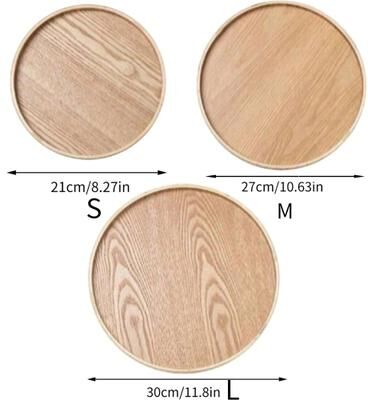 Uplift Essentials Round Wooden Serving Tray For Home And Kitchen light Wood Set 3pcs
