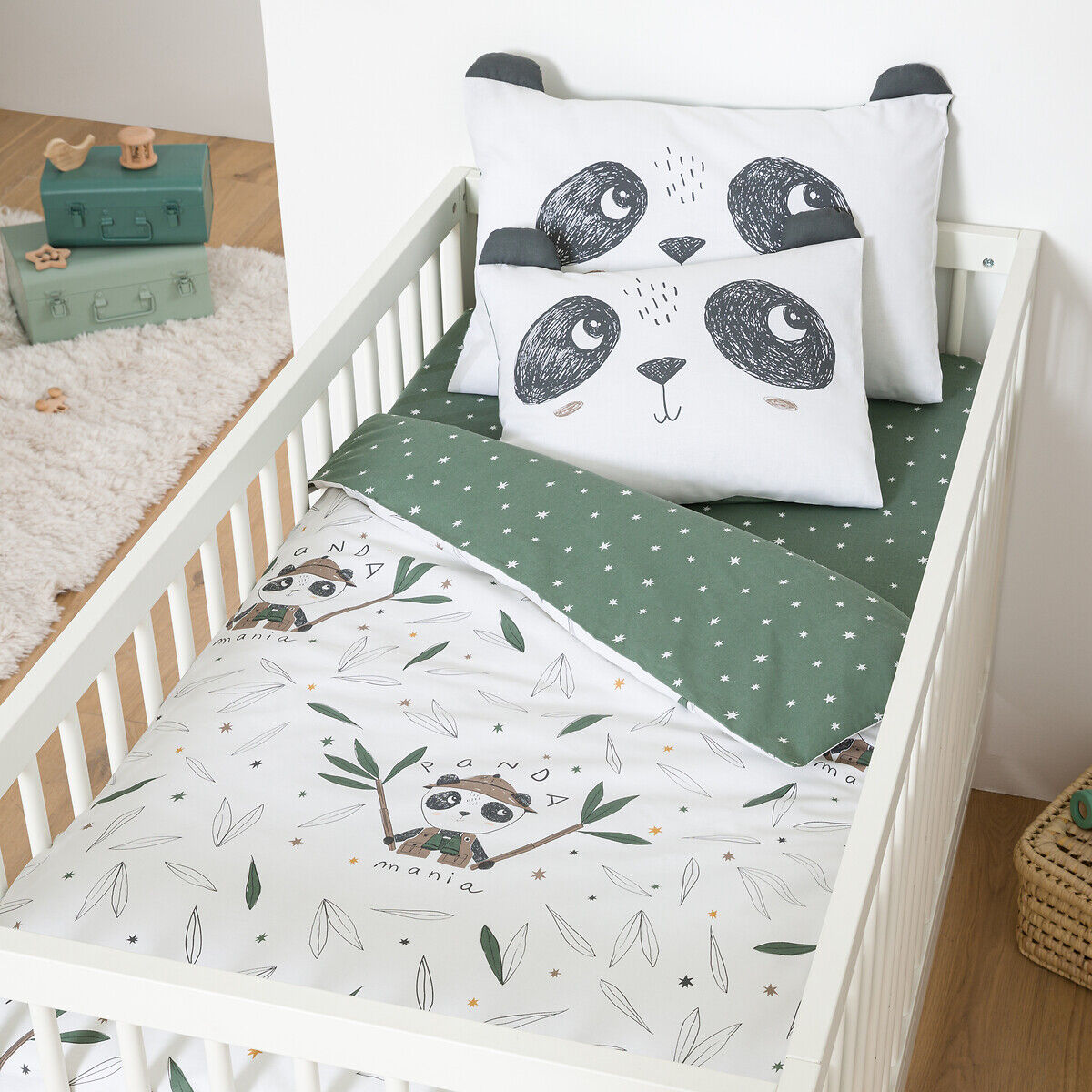 LA REDOUTE INTERIEURS Drap-housse bébé coton, bonnet 17 cm, Panda Mania