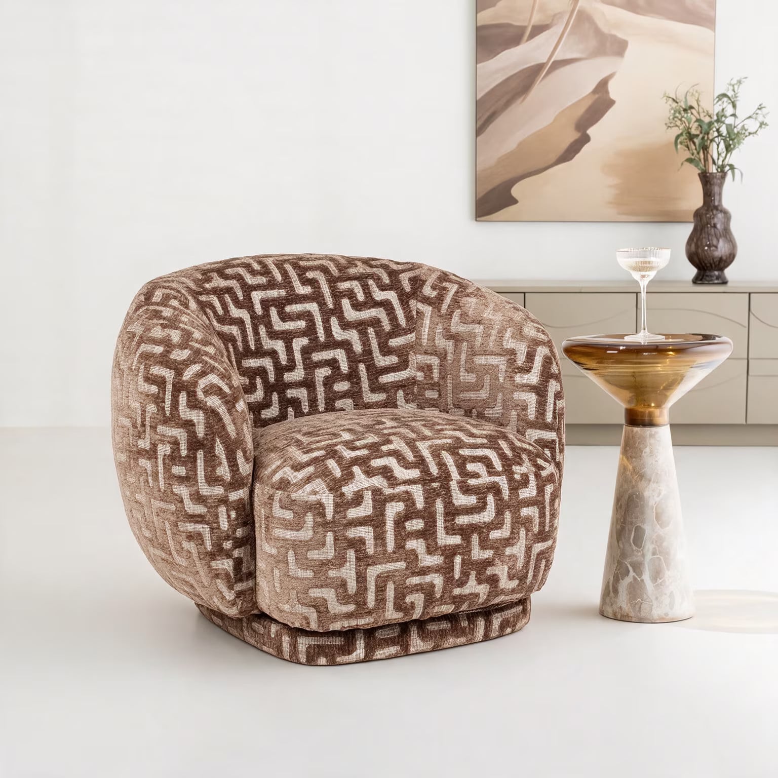 Richmond Interiors Fauteuil Negreslo Labyrinth, draaibaar, Bruin