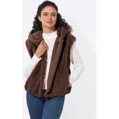 Fellimitatweste INSPIRATIONEN, Damen, Gr. 46, braun (schoko), 100% Polyester, unifarben, Westen