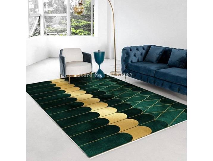 Tapis géométrique vert de luxe pour salon nordique - DSN-6783 - 120x180cm - Antidérapant