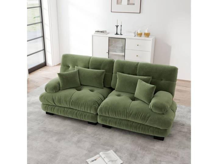 PENQUR Canapé droit modulable 2 places en chenille vintage verte 220 x 77 x 81 cm