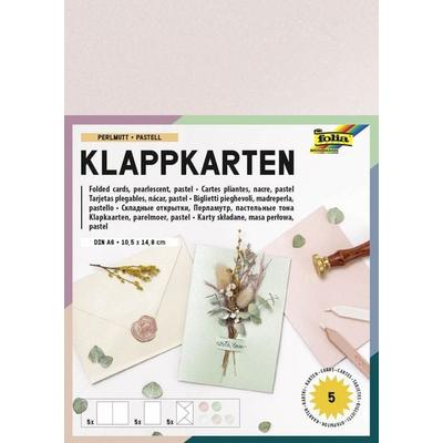 Folia Klappkarten/Doppelkarten für Einladungen, Glückwunsch- oder Grußkarten, 10,5x15cm, perlmutt/pastell, 5 Karten + Kuverts + Einlagen