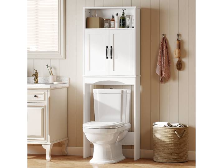 HOMCOM Armoire WC Blanc 2 Portes Étagère Salle de Bain