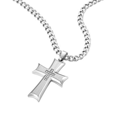 Kette mit Anhänger POLICE "Extreme Rebel Kreuz", silber (edelstahlfarben, kristallweiß), Halsketten, Herren, Edelstahl, L: 55 B: 3mm, mit Zirkonia (synth.), B:3mm