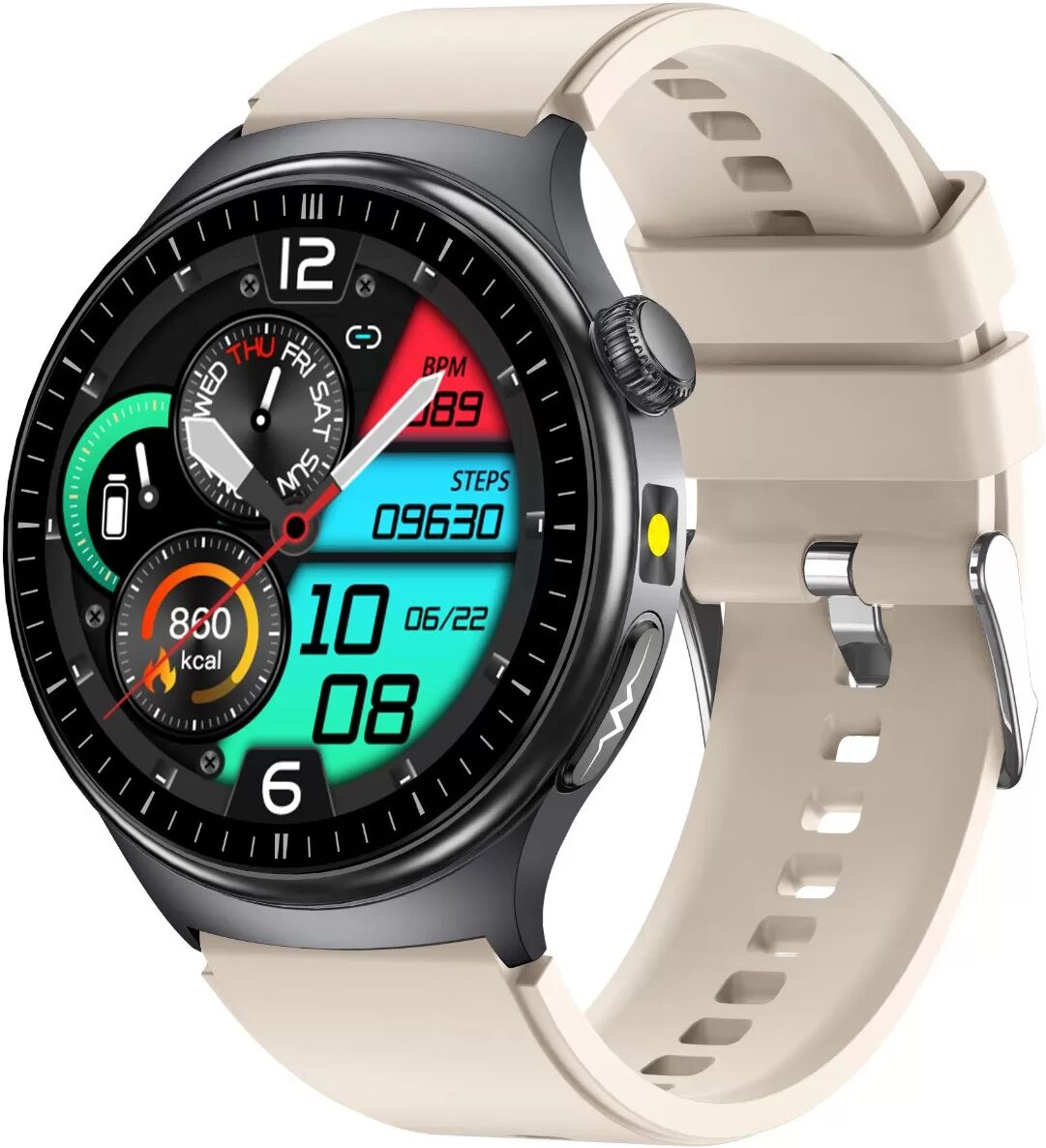INF Smartwatch mit AMOLED-Display, EKG, Herzfrequenz- und Blutsauerstoffüberwachung Beige