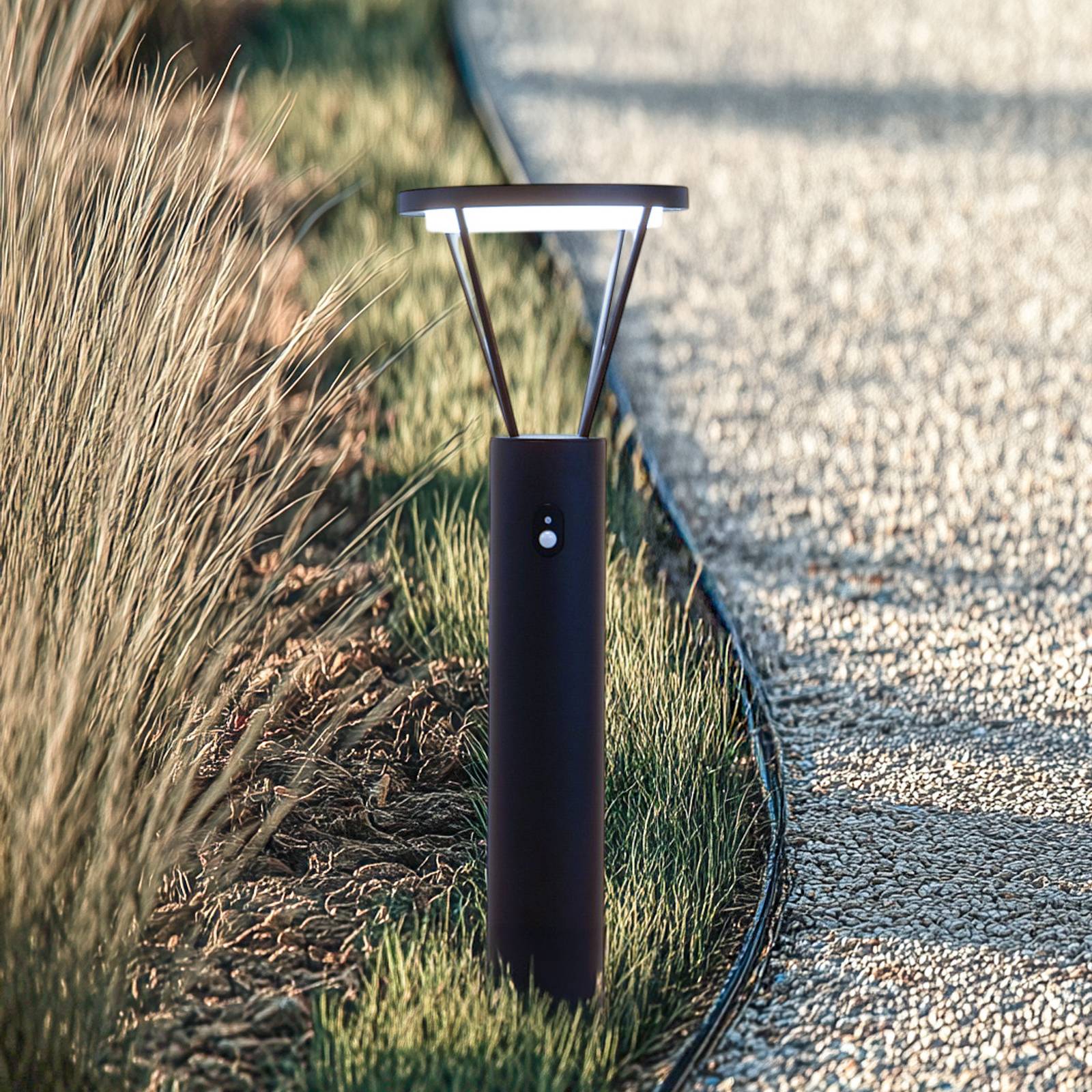 Lucande LED-Solarwegelampe Elario, 80 cm, CCT, Sensor Elario, schwarz, Aluminium, Modern, Solarleuchten