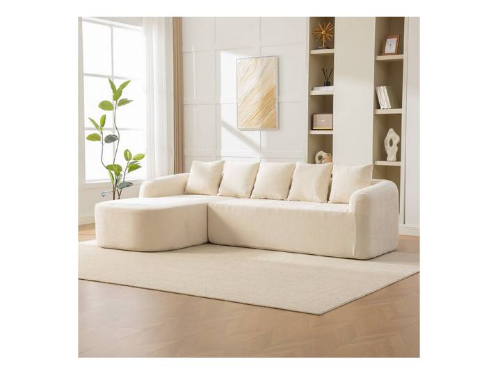 OKWISH Sofa aus Chenille, beige, vormontiert, mit Kissen