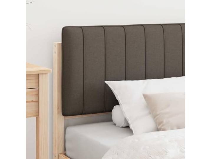 KTHLBRH Einzelbett mit gepolstertem Kopfteil Natur und Taupe Massives Kiefernholz, Lattenrost, waschbarer Bezug, 90 x 200 cm