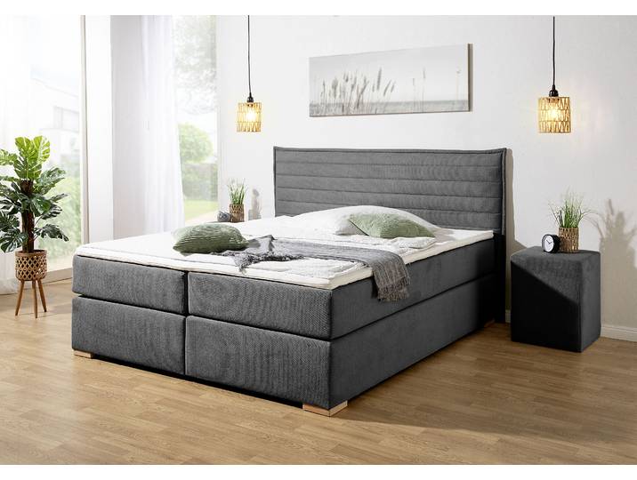 Boxspringbett, 7-Zonen-Tonnentaschenfederkern, Anthrazit, 178×205 cm, H3, Klappbar, Home-affaire