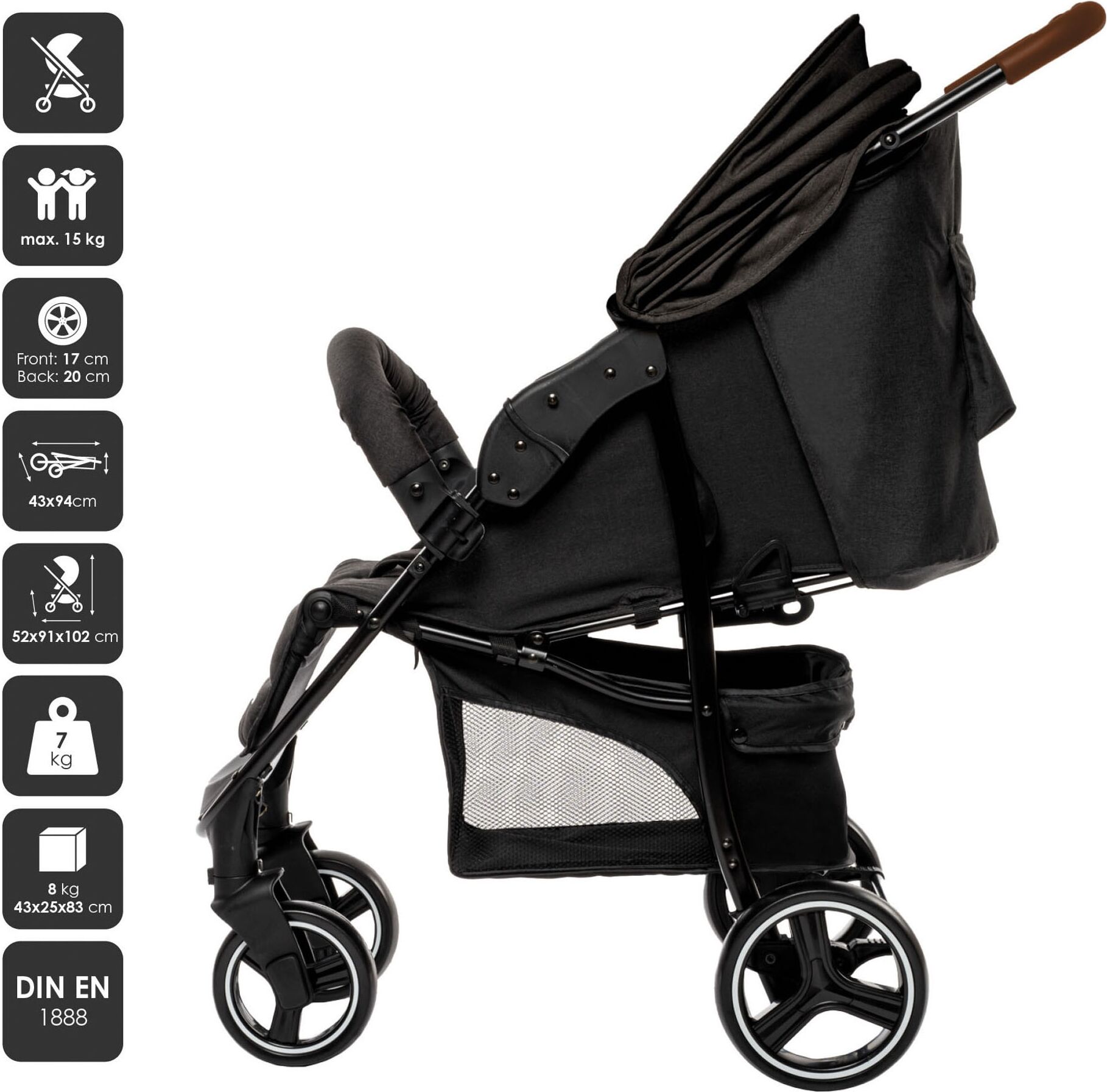 Kinder-Buggy BABYGO "Basket", Baby, schwarz (dunkelgrau), Kinderwagen Kinder-Buggy