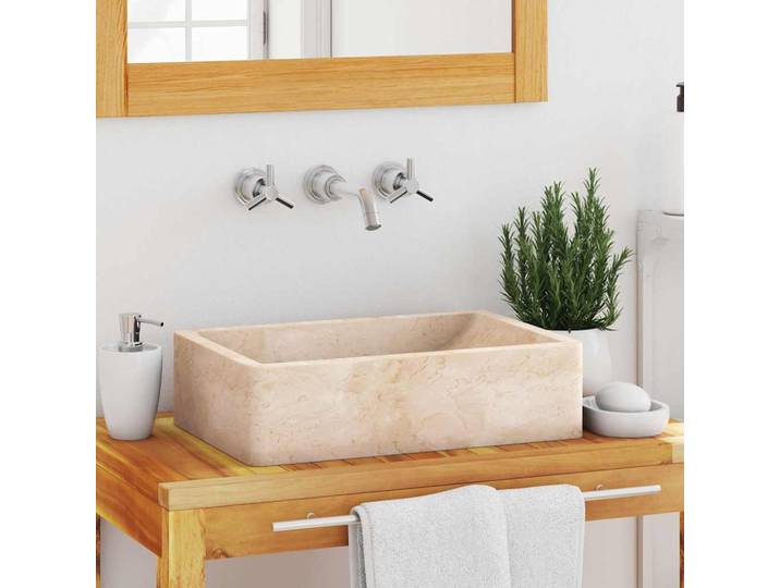 vidaXL Waschbecken 45x30x12 cm Marmor Hochglanz-Creme
