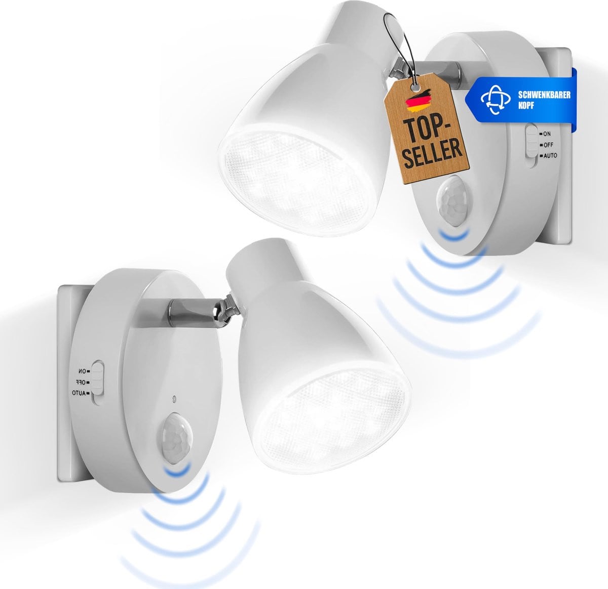 Trango Set van 2 LED-sensor nachtlampjes Milo wit met bewegingssensor en automatische functie