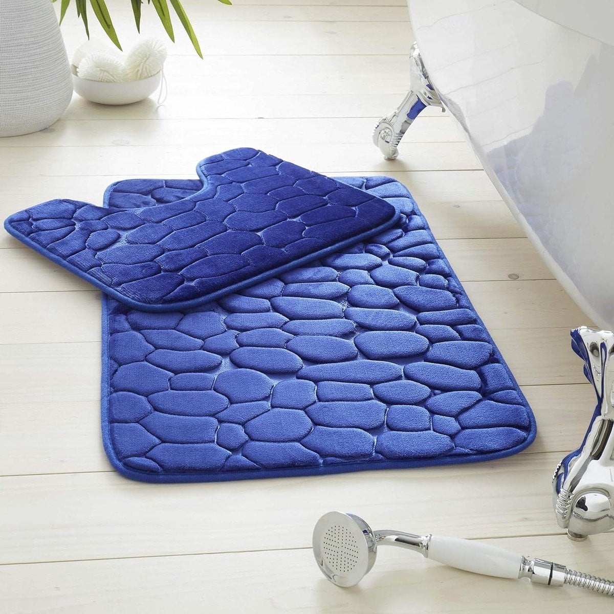 Blauwe badmat set van super absorberende vloerkleden, 50 x 80 cm