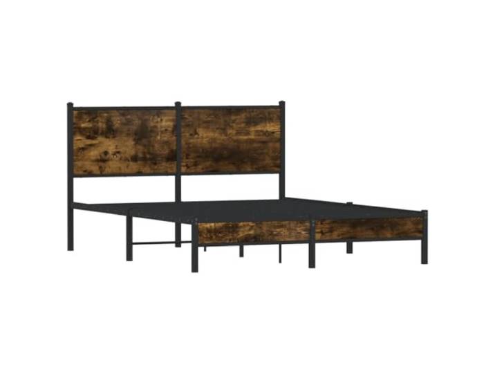 KTHLBRH Bettgestell aus Metall, Eiche Rauch, 140 x 190 cm Bettgestell mit Kopfteil, Stauraum, Lattenrost inklusive, Stahl und Holz