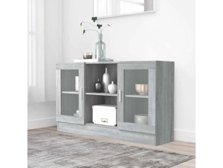 RJPLMFV Vitrinenschrank Sonoma, Grau, 120 x 30,5 x 70 cm, Holz, Technik Aufbewahrungsregale, Wandbefestigung inklusive, Montageanleitung für Wohnzimmer