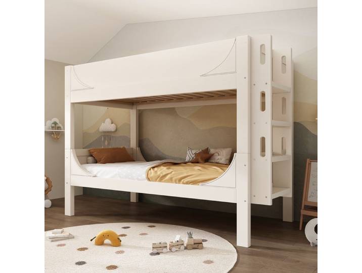 Lit superposé séparable - ZEVKOR - Séparable - 2x90x200 cm - Échelle flexible tête/pied - Forme traîneau blanc