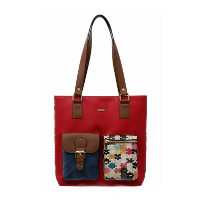 Umhängetasche DOGO "Multi Pocket Bag Shopper-Tasche Paperflower Damen Schultertasche", Damen, Gr. B/H/T: 36cm x 8cm onesize, rot, Kunstleder, Taschen Umhängetasche, Handgefertigt