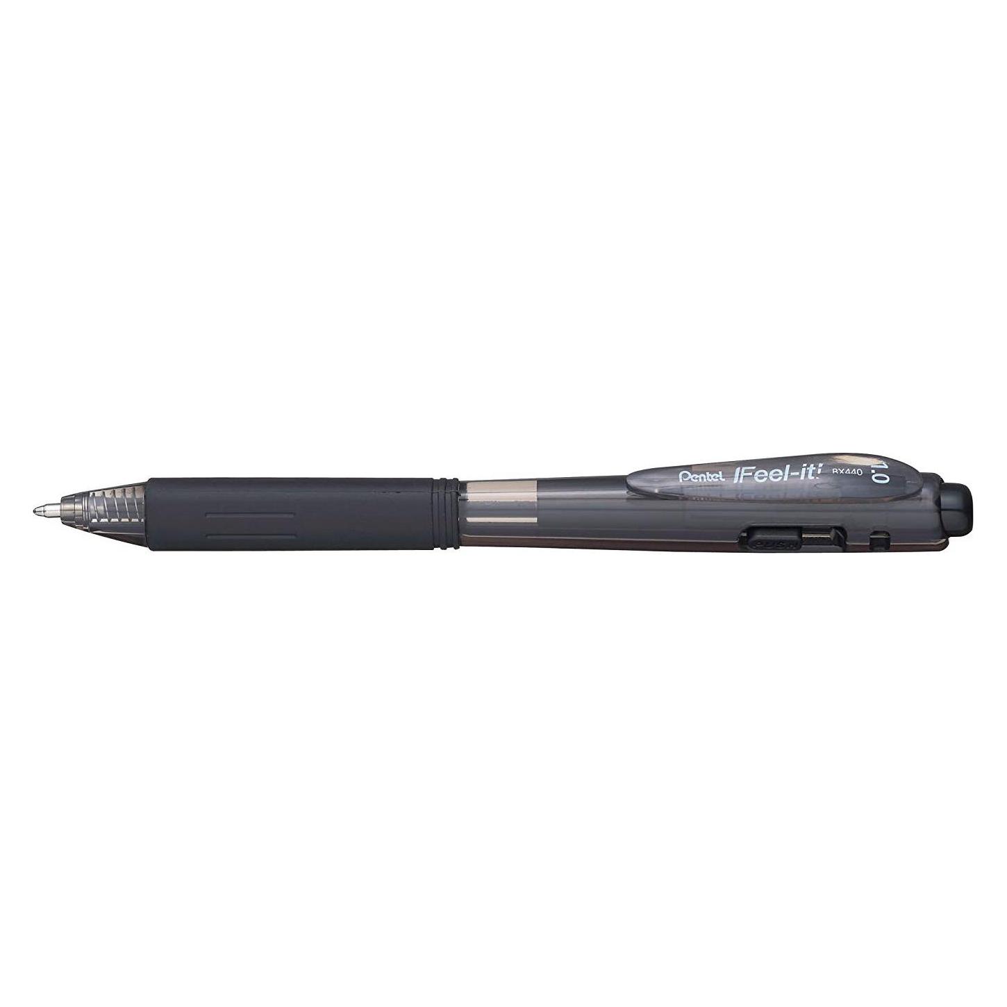 Pentel Fühl es! WOW! Schwarze Einziehbare Clip-Biros 12 Stück (12x) (BX440-AI)