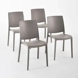 RATTATAN 4er-Set stapelbare Stühle aus Polypropylen mit Glasfasern für Außenbereich und Garten, Bar und Restaurant, Küche modernes Design - CARMEN - Taubengrau
