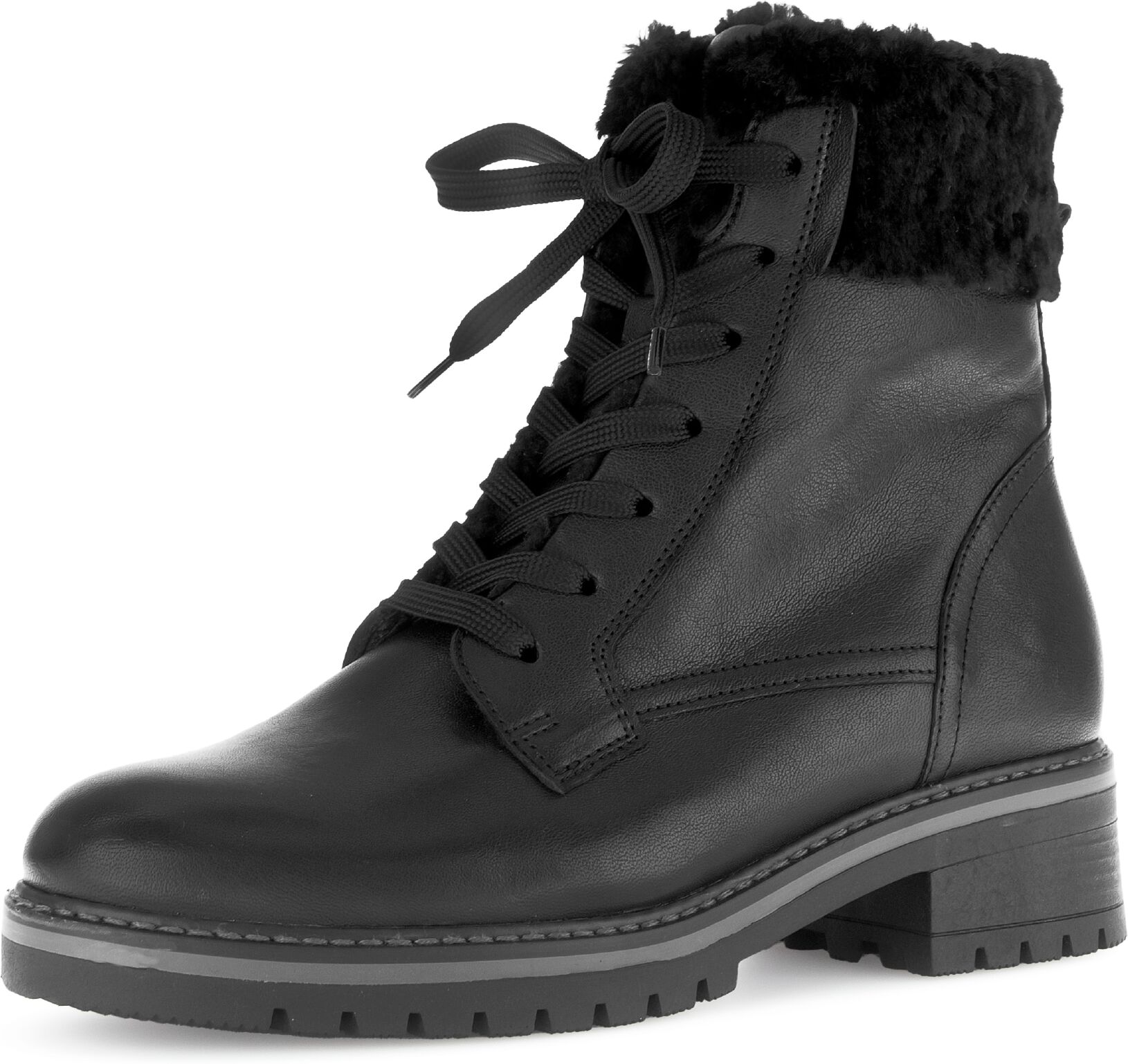 Winterstiefelette GABOR "GENUA", Damen, Gr. 42, Warmfutter, schwarz, Glattleder, Textil, unifarben, Schuhe Winterstiefelette, Blockabsatz, Winterboots mit Teddyplüsch-Kragen schwarz 42, Warmfutter