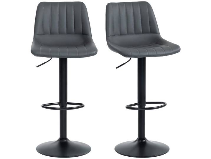 ComfortXL Barhocker 2er-Set De-08030 Retrodesign, höhenverstellbar, drehbar Schwarz, Dunkelgrau, Metall, 49.5x111x43 cm, Esszimmer, Barmöbel, Barhocker