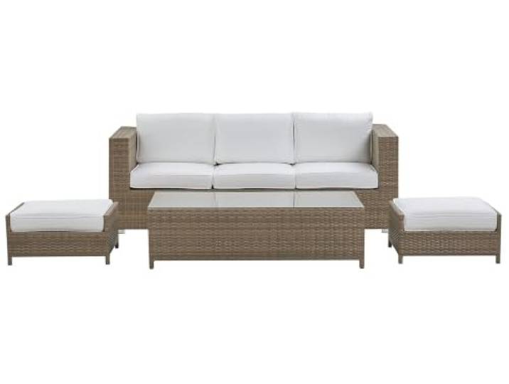 Outdoor Lounge Set in Braun Sofa Kaffeetisch 2 Ottomane Auflagen Weiß Belluno