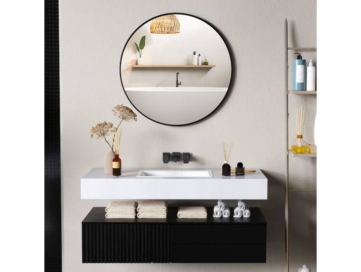 HOMCOM Miroir Rond Ø70cm Cadre Métal Noir Salle de Bain