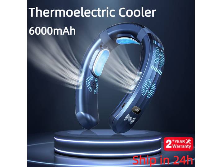 Nouveau climatiseur portable 2026 rechargeable par USB, ventilateur de cou suspendu silencieux 3 vitesses, 6000 mAh, pour l'extérieur et l'été