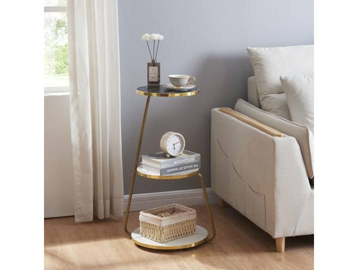 Bijzettafel Sipoo 74x46x37cm marmer wit en marmer zwart