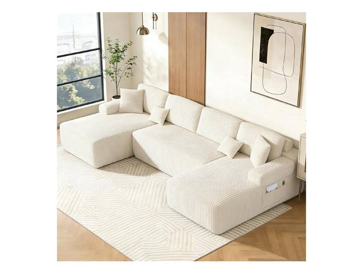 LuxusKollektion Wohnlandschaft Sofa modulares Cord Sitzfläche Memoryfoam Bodenliege Beige