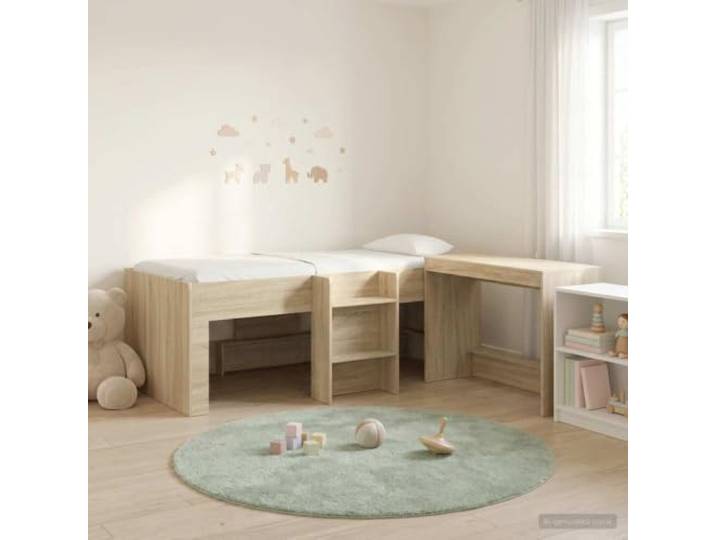 RJPLMFV Hochbett für Kinder, integrierter Schreibtisch, 2-teilig, Sonoma-Eiche