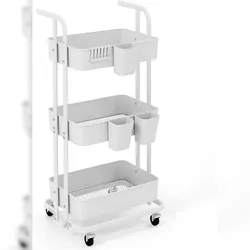 COSTWAY 3-stöckiger Klappwagen Mobiler Servierwagen auf Rädern, Metall-Küchenwagen mit Griff
