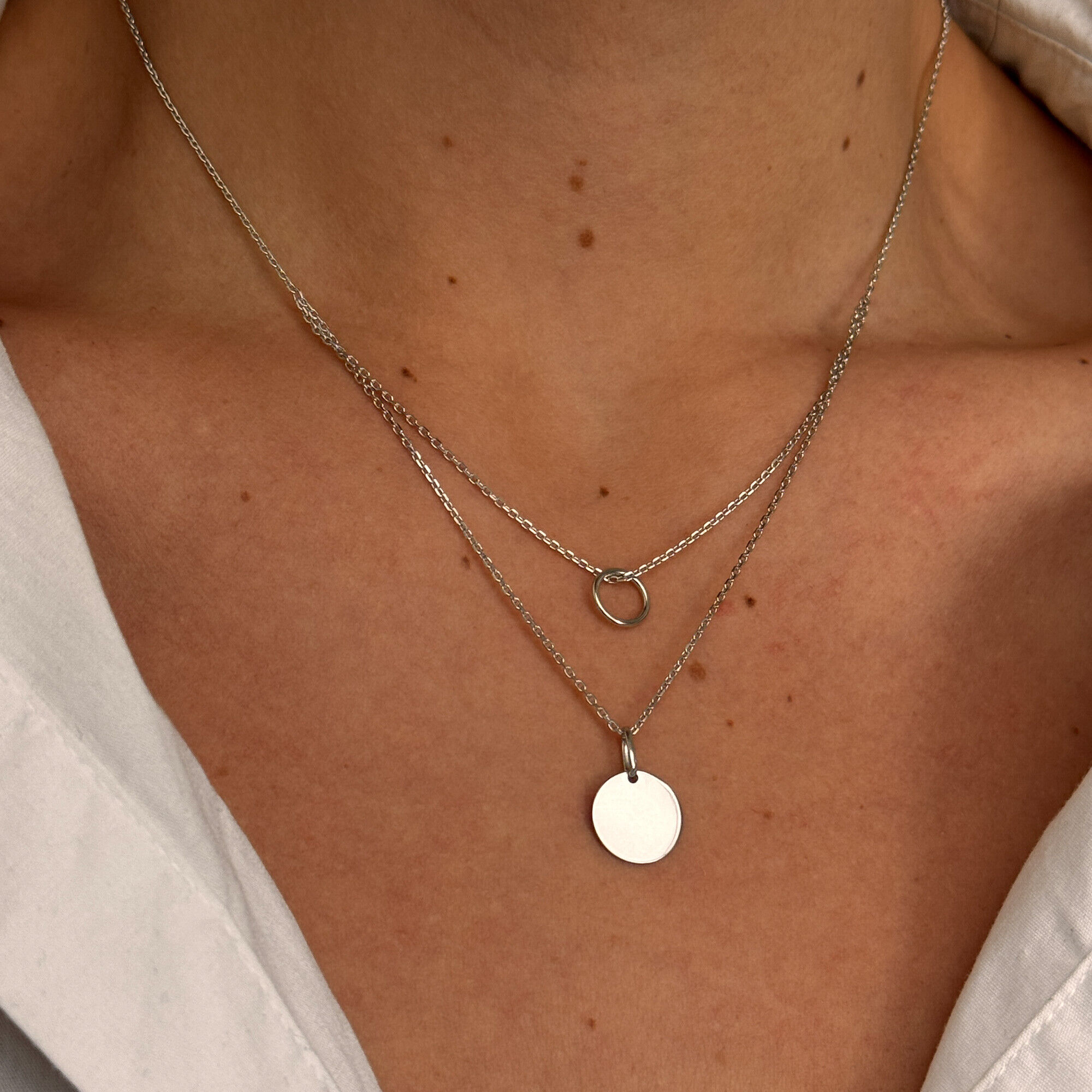 Maison de la Médaille Collier Double Rang Cercle et Pastille - Argent Massif