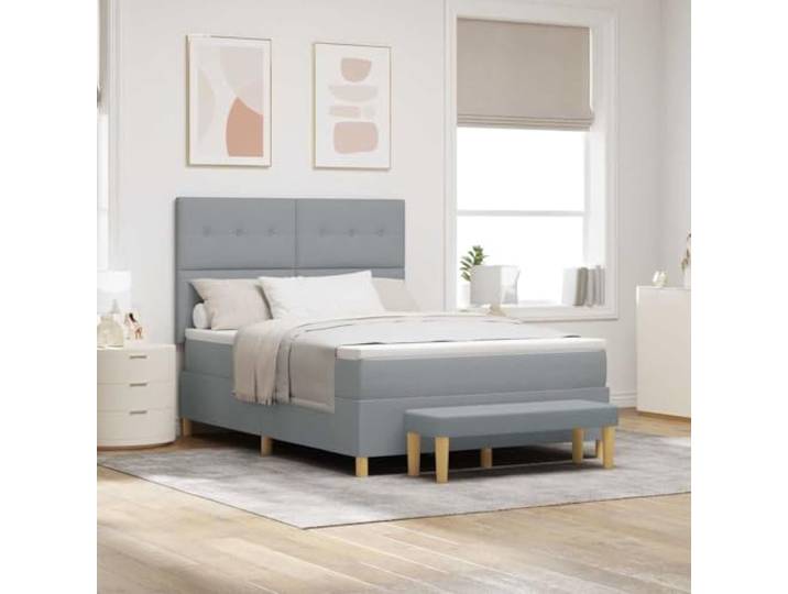 Schaumstoffmatratze Modernes Design Matratzenrahmen Hellgrau 140 x 200 cm Boxspringbett mit Matratze 140x200 cm Hellgrau Stoff Polsterbett mit Bettkasten Kopfteil Komfort-Schaumstoffmatratze