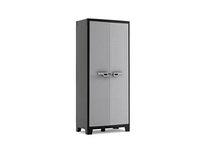 Keter Titan Kunststoffschrank/Besenschrank, Utility, schwarz/grau, 80 x 44 x 182 cm, inkl. Einlegeböden, für drinnen und draußen, wasserdicht