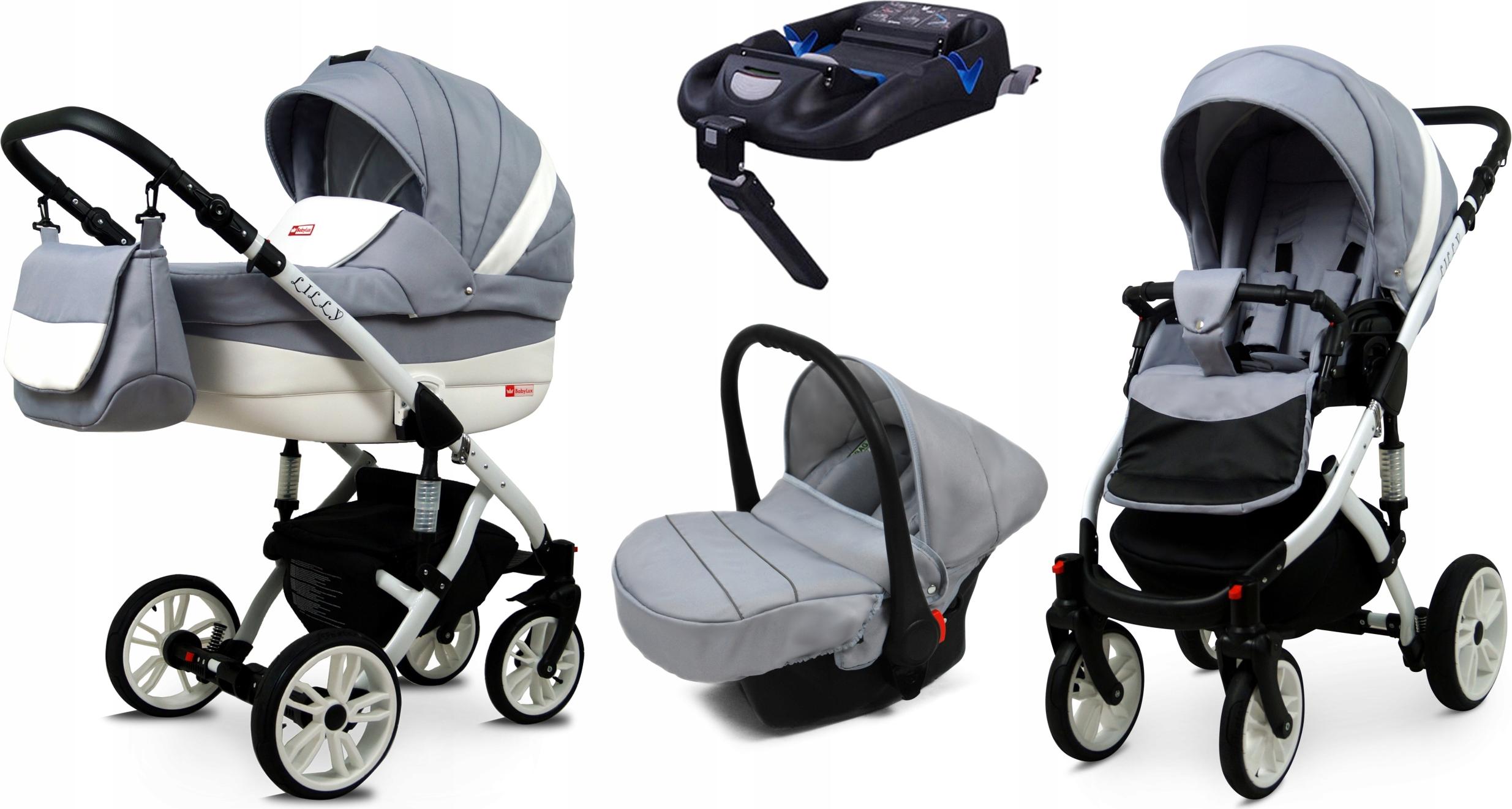 BabyLux Lilly | 4in1 Kinderwagen Set | Silver | Kombikinderwagen | Kinderwagenset | Isofix-Basi
