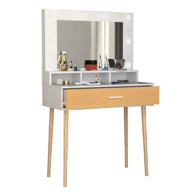 Schminktisch VCM "Schminktisch Beleuchtung Schublade Spiegel Lindas", braun (weiß, honig, eiche), B:80cm T:40cm, Tische, Schminktisch