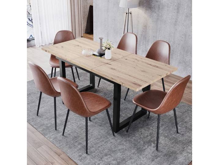 Table à manger extensible 140/180x80x75 cm table basse de loisirs table à manger en fer peu encombrante MDF aspect chêne + noir