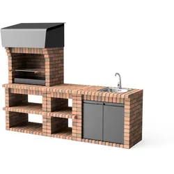 MAESTRO FERRETERO MF - Gartenkamin PACK 1 Volterra für Holz & Kohle, grau/terrakotta (250,5x70x213 cm). REF: M00899. Ideal für Garten oder Terrasse.