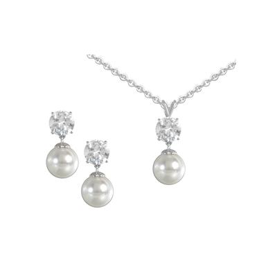 Schmuckset FIRETTI "Multipack Schmuck Geschenk Perlenhalskette Perlenohrstecker Glitzer", bunt (silberfarben, weiß, weiß), Schmuck_Sets, Damen, Perlen, Silber 925 (Sterlingsilber), Schmuckset, mit Zirkonia und Muschelkernperlen