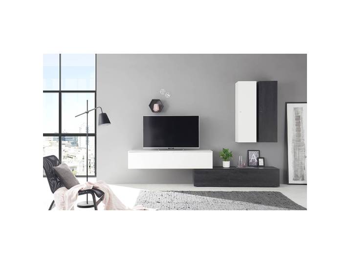 Meuble TV II Panneau aggloméré plaxé Blanc/Blanc 162cm