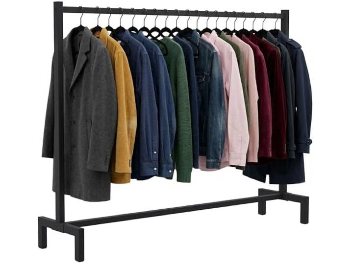 CLP Porte-manteaux Melva en metal\, porte-vetements stable style industriel\, 1 barre\, robuste pour entree ou bureau Couleur noir Taille 150x38x120