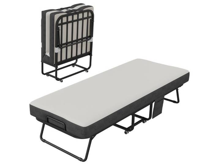 Lit pliant portable– Matelas Mousse Viscoélastique 12cm Structure Métal Renforcée 190 × 78 cm