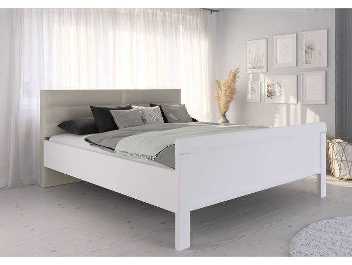 Bettgestell 180 x 200cm Kunstleder Weiß/Alpinweiß