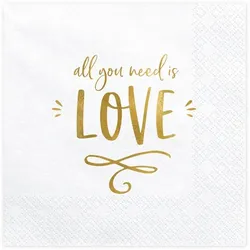240x Servietten - All you need is love, weiß, 33x33cm