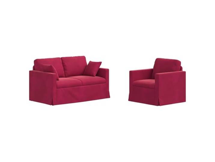 Makastle Sofa Couch 2er Set Weinrot Samt